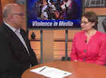 Thumbnail of Margret Nickels on WGN with Dean Richards discussing the effects of violence in the media on children.