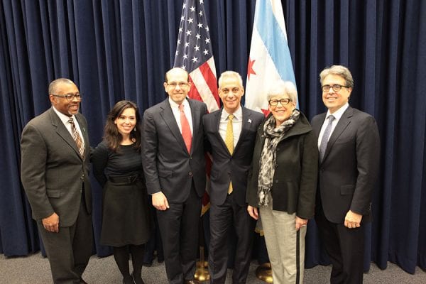 Mayor Rahm Emanuel poses with Erikson Board members