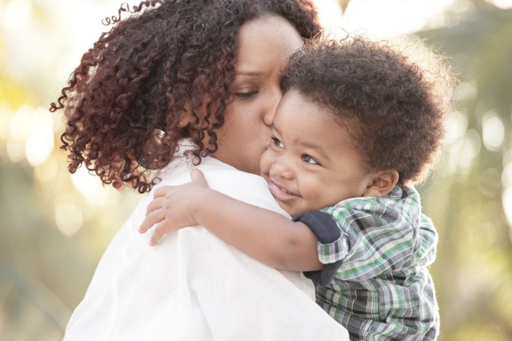 Mother and son outdoors