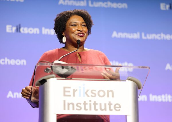 Stacey Abrams speaking at Erikson Institute's 2023 Annual Luncheon