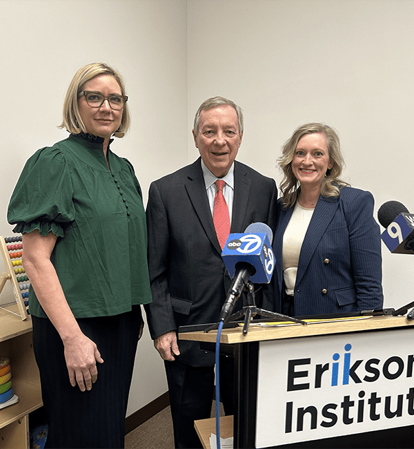 From left to right: Vice President of Academic Affairs (Erikson Institute), Dr. Pamela Epley; Illinois Senator Dick Durbin and Chief External Affairs Officer (Erikson Institute), Maura Daly.