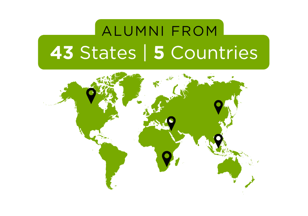 Erikson alumni hail from 43 U.S. states and five countries: Canada, China, Israel, Malaysia, and Swaziland.