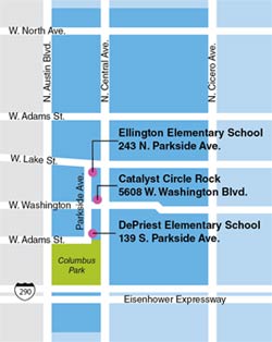 Austin map showing three New Schools Project partner schools